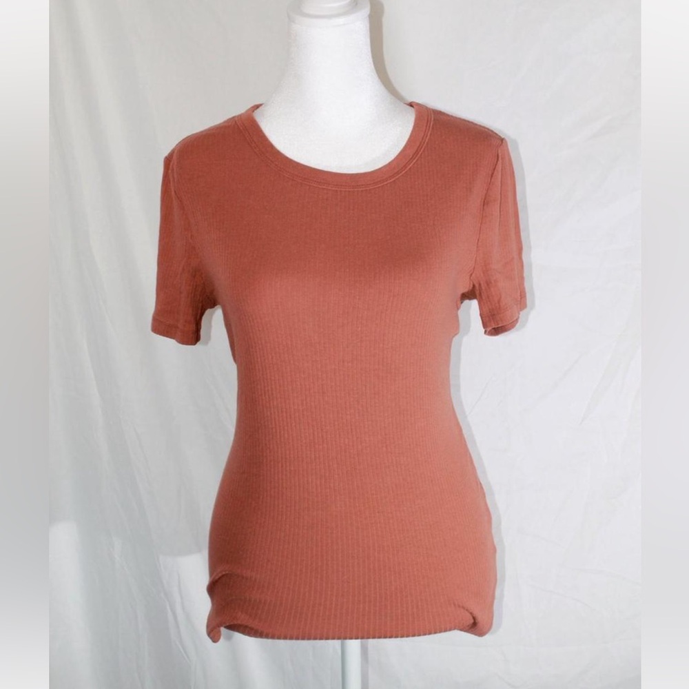 A New Day Short Sleeve Crewneck Ribbed Top - Rust